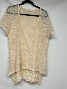 indigo soul Cream Open-Knit Layered Short Sleeve Tunic